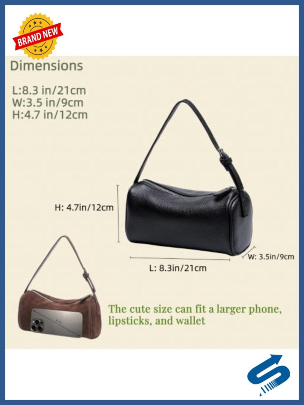 Genuine Leather Small Barrel Purse Hobo Handbag w/ Adjustable Strap - Picture 3 of 6